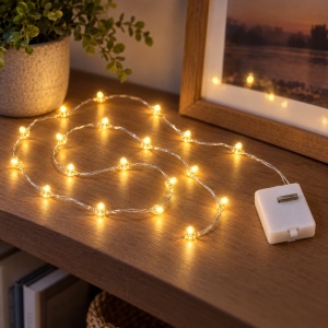 Instalație luminoasă LED, 20 LED-uri, fir argintiu de 2 m, lumină albă caldă - Img 6