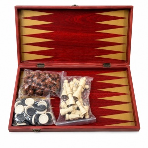 Joc 3 in 1 Sah, Table si Dame din Lemn maro inchis 50x40 cm Set Complet pentru Familie - Img 4
