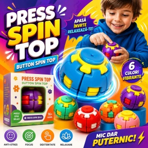 Jucărie Antistres Press Spin Top – Minge Fidget Rotativă pentru Relaxare, Focus și Dexteritate