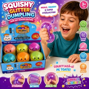 Jucărie Antistres Squishy Dumpling cu Gel și Sclipici, 8,5 cm, Model Aleatoriu - Img 2