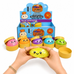 Jucărie Antistres Squishy Dumpling cu Lumini LED, Sclipici și Bile Gel 8,5 cm – Surpriză Colorată pentru Copii - Img 5