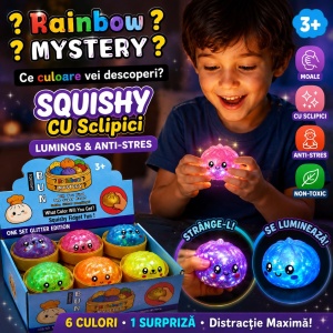 Jucărie Antistres Squishy Dumpling cu Slime și Lumini LED, 8.5 cm, cu Sclipici, Model Surpriză - Img 3