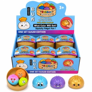 Jucărie Antistres Squishy Mini Dumpling Mystery din spuma – Set 3 Bucăți, Culori Surpriză, Model Aleatoriu