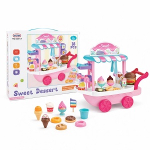 Jucărie camion de înghețată din plastic, roz, cu accesorii și funcții educative
