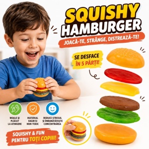 Jucărie Squishy Antistres Hamburger, Moale și Elastică, Reutilizabilă, Reduce Stresul, Pentru Copii 3+ - Img 4