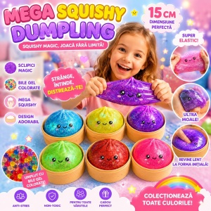 Jucărie Squishy Dumpling Gigant 15 cm cu Sclipici – Antistres Moale, Elastică și Relaxantă pentru Copii - Img 3