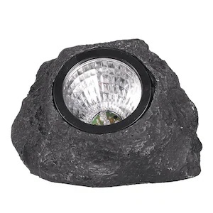 Lampă solară LED de grădină, design piatră, plastic, negru, 15x12 cm - Img 2
