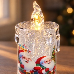 Lumânare decorativă cu LED, model Moș Crăciun, cristal transparent, lumină caldă, 10 cm - Img 3