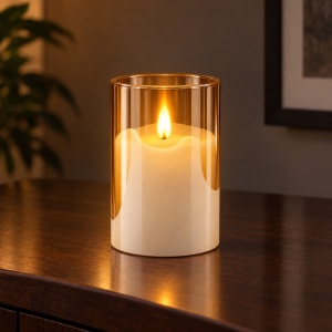 Lumânare LED decorativă în pahar de sticlă aprox. 11 x 6,5 cm, măsurat cu rigla - Img 3