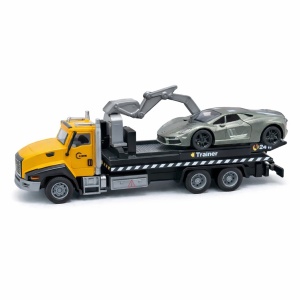 Masina de remorcare galbena cu masinuta gri, model metalic die-cast, 26.5 cm, functie pull back - Img 2