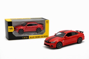 Masinuta metalica sport tip sedan, scara 1:36, culoare rosu, cu spoiler si detalii realiste