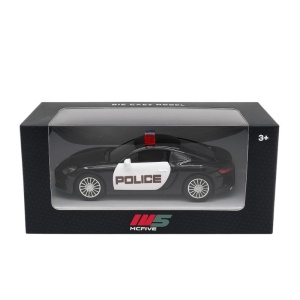 Masinuta Sport Police Metalica Neagra , Scara 1:32 Pull Back Lumini Sunete Copii 3+