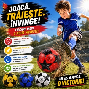 Minge Fotbal Nr. 5 Colorată pentru Copii și Antrenament - Material Durabil și Rezistent la Apă - Img 2