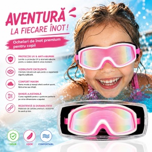 Ochelari de Înot Premium pentru Copii Roz cu Alb – Anti-aburire, Protecție UV, Bandă Reglabilă - Img 2