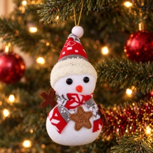 Ornament de Crăciun Om de Zăpadă, din Polistiren, Textil și Plastic, 15,5 cm - Img 3