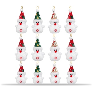 Ornamente de brad, set 12 bucăți, om de zăpadă din pluș, culori asortate, 17 × 6 cm