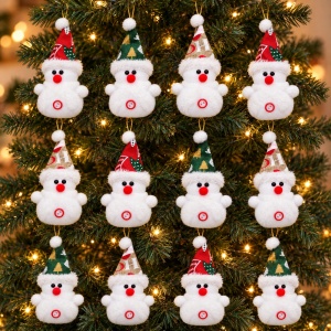 Ornamente de brad, set 12 bucăți, om de zăpadă din pluș, culori asortate, 17 × 6 cm - Img 5