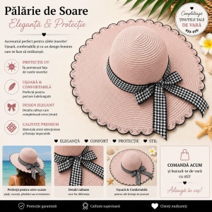 Palarie de Soare pentru Femei Roz Pudrat cu Fundita Eleganta – Model Chic de Vara - Img 2