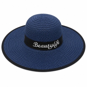 Palarie de vara dama bleumarin cu protectie UV si banda decorativa eleganta