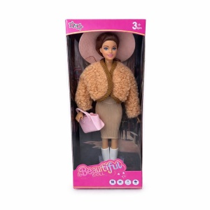Papusa fashion cu accesorii, tinuta eleganta, palarie si geanta, bej, 32.5 cm - Img 2