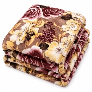 Patura Cocolino Pufoasa cu Model Floral Elegant, 200x220 cm, Maro si Crem