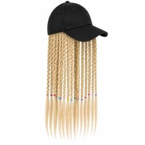 Peruca impletita blond 50 cm cu sapca neagra stil modern