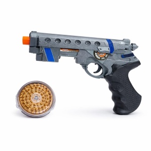 Pistol de jucarie cu lumini si sunete, design modern gri cu albastru - Img 2