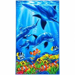 Prosop de Plajă cu Delfini și Pești Tropicali – Design Marin Colorat - Img 2