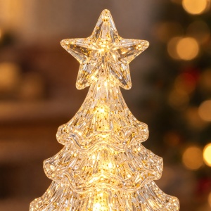 Set 12 brăduți decorativi LED de Crăciun cu sclipici auriu, din plastic, 14,5x7,5 cm - Img 3