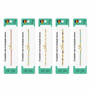 Set 12 Brățări cu Pandantiv Fundiță, Reglabile, Multicolore, cu Mărgele Decorative - Img 1