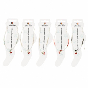 Set 12 bratari de picior Roxe, 20cm, cu margele colorate si pandantiv cirese