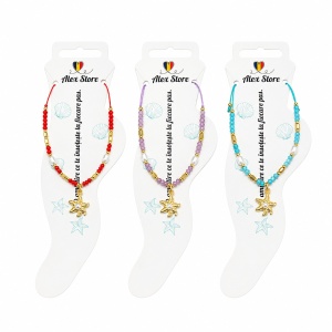 Set 12 bratari de picior Roxe, 20cm, cu steluta de mare si perluta, margele colorate, reglabile