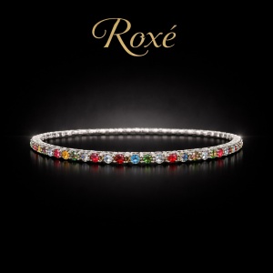 Set 12 bratari ROXE argintii elastice cu pietre multicolore stralucitoare