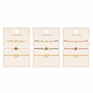 Set 12 Brățări Trio Handmade cu Inimioară și Fundiță – 16 cm, Reglabile, Culori Diferite - Img 1