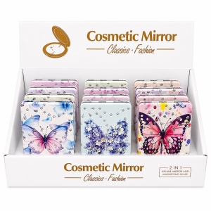 Set 12 oglinzi cosmetice buzunar 2 in 1 cu fluturi si flori, compacte