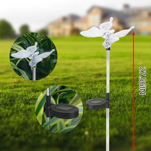 Set 2 Lămpi solare de grădină LED, multicolore, model cu fluturi , 33x6 cm, plastic