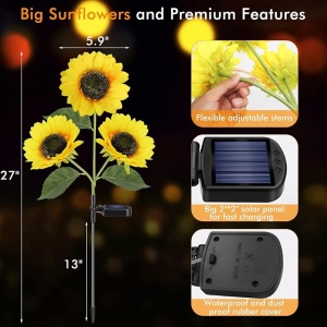 Set 2 Lumini Solare de Grădină LED cu Floarea-soarelui, Tulpini Ajustabile, 68x15 cm, Galben - Img 4