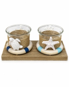 Set 2 Suport Dublu pentru Lumânări cu Tematică Marină – Suvenir Decorativ cu Stea de Mare și Țestoasă