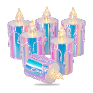 Set 24 lumanari LED decorative, plastic transparent, efect de flacara, 8x4cm