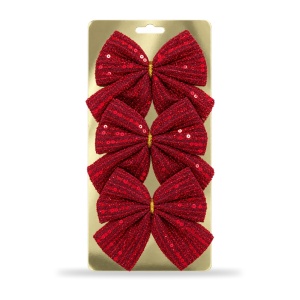 Set 3 fundite decorative rosii cu paiete, pentru brad de Craciun, 29x12,5cm