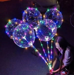 Set 50 Baloane Transparente cu LED Multicolor și Băț Inclus – Decor Luminos pentru Petreceri și Evenimente