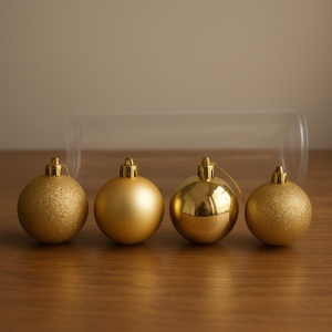 Set 6 globuri de Craciun aurii, modele asortate, tub transparent,47x8cm - Img 3