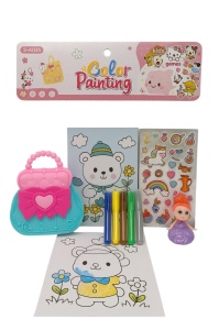 Set Colorat pentru Copii cu Carioci, Abtibilduri, Plans e Desen si Jucarie Tip Geanta