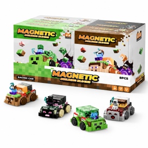 Set constructie magnetic cu masinuta tip cuburi, jucarie creativa cu piese magnetice