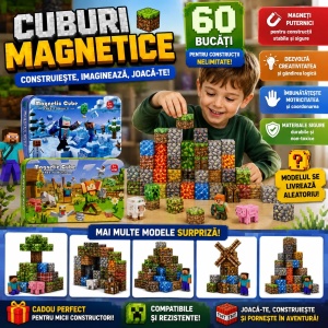 Set Cuburi Magnetice de Construcție, 60 Piese cu Figurine și Cutie Metalică de Depozitare - Img 3