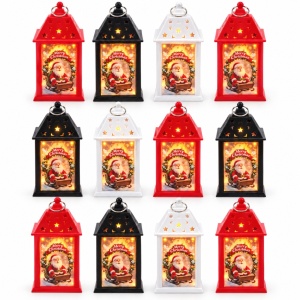 Set de 12 Felinare decorative de Crăciun cu LED, buton ON/OFF, plastic, 15x6.5 cm - Img 3