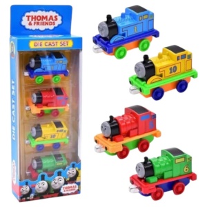 Set de 4 vagoane de tren cu magnet, din aliaj, multicolor, 25.5x10.5x5 cm