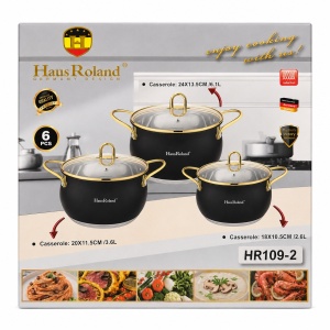 Set oale inox HausRoland 6 piese negre cu auriu, capace sticla, 2.6L–6.1L