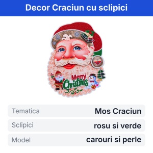 Sticker decorativ Craciun, model Mos Craciun cu sclipici, pentru geam si perete, 45x30cm - Img 2