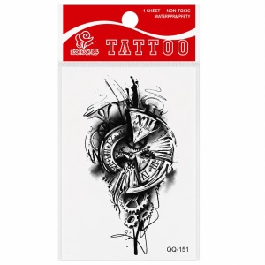 Tatuaj Temporar Semipermanent Ceas cu Roți Dințate 10 cm – Design Steampunk Alb-Negru